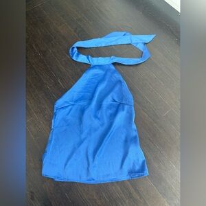 blue halter neck top